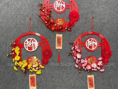 Vòng treo cửa Tết Alu Đỏ Mai Đào liễn treo [3 Kiểu] ĐK 30cm VTC-T-45